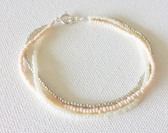 Flower girl bracelet,bridesmaid bracelet,mother of the bride,dainty bracelet,multistrand bracelet,ivory blush silver gift ideas bridal party