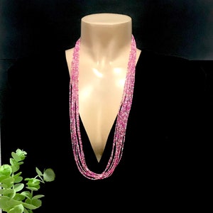 Long Pink Necklace, ombre pink necklace, beaded necklace, boho seed bead necklace, bohemian accessories, seed bead jewelry, gift for her