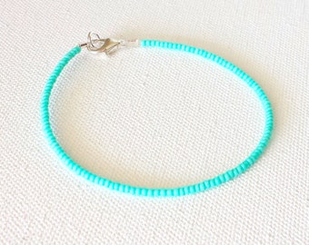 Bridesmaid jewelry, minimalist turquoise bracelet, aqua bracelet, lobster clasp bracelet, seed bead bracelet,beaded bracelet, boho wholesale