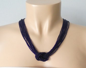 Collier bleu marine, collier de perles, colliers de demoiselles d'honneur, collier de perles de rocaille bleu foncé, collier marine, collier femme, cadeaux