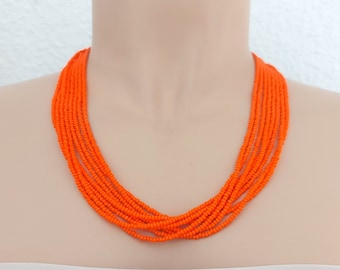 Bridesmaid gifts, orange multistrand necklace, bridesmaid jewelry, beaded necklace, seed bead necklace, gift for her boho