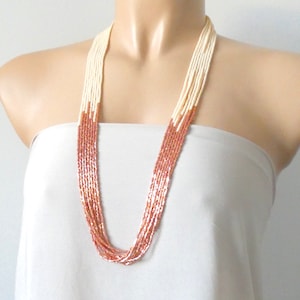 Ivory and rose gold necklace, seed bead necklace,cream necklace,sparkly pink necklace, beaded necklace, beaded multi strand necklace