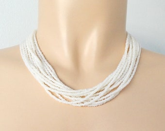 Pearl necklace, multi strand pearl necklace, bride necklace, seed bead necklace,bridal party necklace,wedding necklace white necklace choker