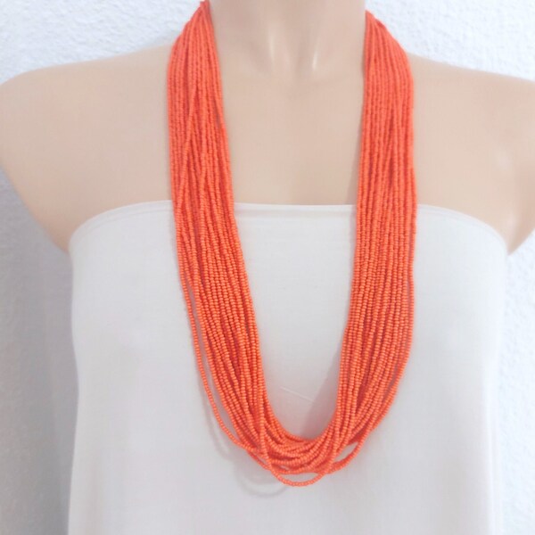 Salmon Blue Rolled Thread Necklace