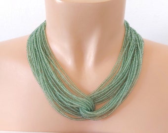 Moss green necklace, statement beaded green necklace, seed bead necklace, bridesmaids beaded necklace, gift for women, for her