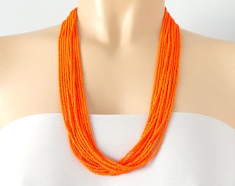 Orange necklace,statement necklace, boho necklace, beaded necklace, seed bead necklace,bridesmaid necklace,summer, wedding jewelry,bohemian