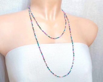 Long beaded layering necklace, bohemian delicate necklace, dainty simple layered ,seed bead necklace, one strand necklace