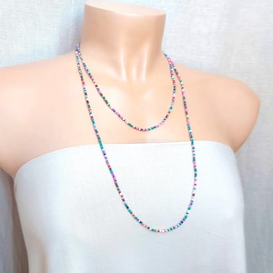 Long beaded layering necklace, bohemian delicate necklace, dainty simple layered ,seed bead necklace, one strand necklace