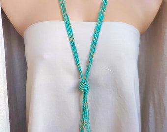 Collar largo de turquesa, collar de cuentas con borlas bohemias, collar bohemio, regalos para damas de honor