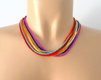 Summer beaded necklace rainbow necklace boho necklace statement necklace beach wedding boho chic seed bead necklace gift for women