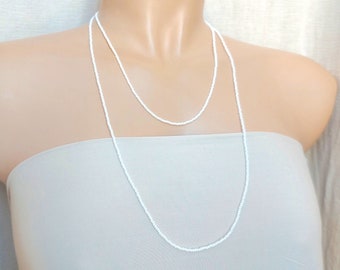 Layering white Necklace, long boho beaded white necklace, seed bead necklace, layered necklace, dainty white necklace, one strand necklace