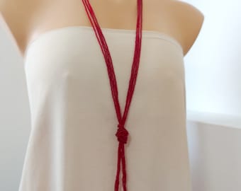 Collier de perles boho long grenat, collier multi brins marron, collier de style boho perlé bordeaux, collier pour femmes