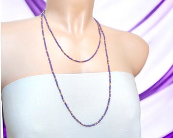 Long minimalist all in one necklace and bracelet, purple seed bead long necklace, Continuous strand necklace or endless necklace