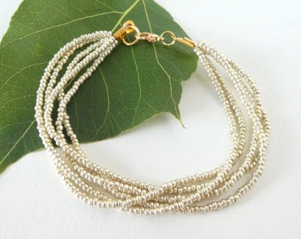 Pale Gold bracelet bridesmaid gifts best friend gift, beaded bracelets, soft gold, seed bead boho bracelet bridesmaid jewelry,gift ideas