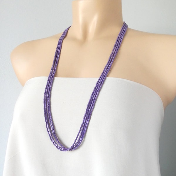 Purple necklace, long necklace, boho necklace, multistrand necklace, bohemian necklace, violet necklace, beaded necklace, seed bead necklace