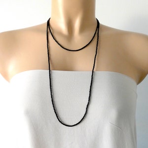 Long black layering necklace, boho necklace, dainty black necklace, seed bead necklace, one strand necklace, layered necklace, unisex image 1