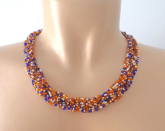 Collar boho, collar de cuentas de semillas, collar azul, collar naranja, regalo para ella, regalos de dama de honor, regalo para mujeres