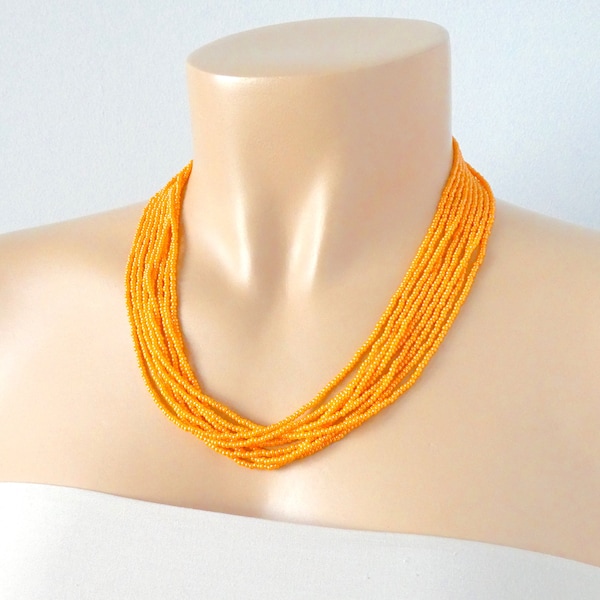 Orange peach necklace, seed bead necklace, bridesmaid gifts, light orange necklace, beaded necklace, boho necklace