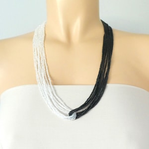 Black and white seed bead necklace, black necklace, white necklace, crystal necklace, beaded necklace, bridesmaid gifts
