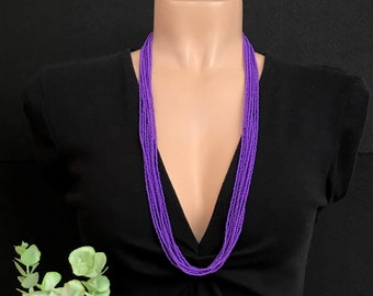 Purple boho necklace, seed bead necklace, bright purple bohemian beaded necklace, bridesmaid necklace, for her, women gifts