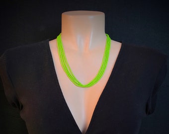 Apple neon green necklace, beaded necklace, boho necklace,bridesmaids necklaces, seed bead necklace, multistrand necklace