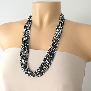 Black necklace, black and white - Boho necklace - beaded necklace, seed bead necklace, gift for women - Handmade Jewelry