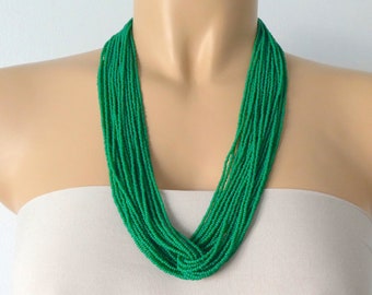 Kelly green necklace, seed bead necklace, green statement necklace, bridesmaid gift, beaded necklace, gift for women,