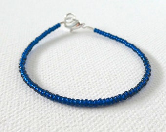 Petrol blue dainty bracelet, beaded bracelet, simple tiny beads bracelets, one strand bracelet, stacking bracelets, dark blue minimalist