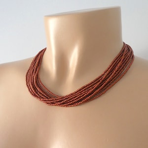Brown beaded necklace, copper necklace, bronze necklace, boho necklace,beaded necklace,seed bead necklace,autumn necklace,bridesmaids image 1