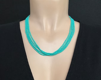 Turquoise minimalist necklace,teal necklace, wedding necklace, dainty necklace,seed bead necklace, bridesmaid gift,multistrand,gift ideas