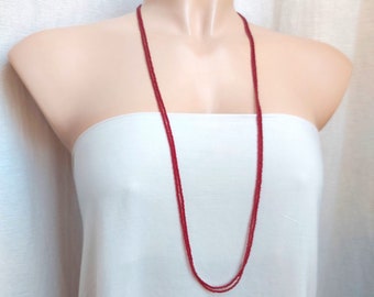 Layering Granat minimalist Perlen Halskette, lange boho Halskette, Rocailles weinrot Schmuck