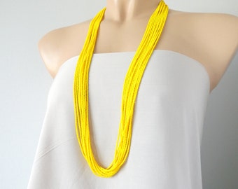 Colar extra longo de miçangas amarelas, colar boho, joias de miçangas para damas de honra
