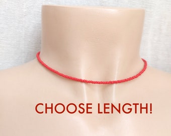 Red simple necklace, beaded necklace,minimalist necklace,dainty necklace, delicate necklace,seed bead choker,gift for her, beaded choker