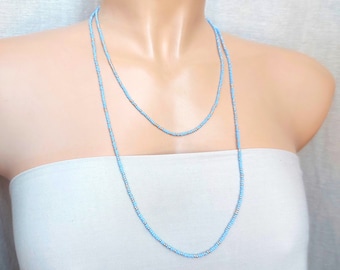 Long beaded dainty necklace, bohemian lavender and silver necklace, blue and silver necklace, for her, women necklace