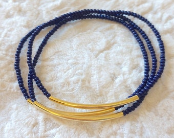 Set of 3 Deep navy blue bracelet, seed bead bracelet,stacking bracelet,stretchy ,elastic bracelet,bridesmaid bracelet,minimalist,beaded