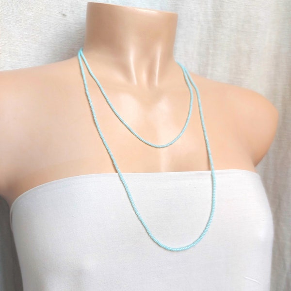 Long dainty beaded mint necklace, layering boho necklace, aqua seed bead necklace, layered mint one strand necklace, bridesmaids gifts ideas