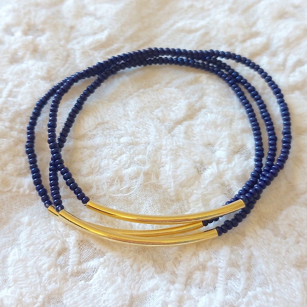 Set of 3 Deep navy blue bracelet, seed bead bracelet,stacking bracelet,stretchy ,elastic bracelet,bridesmaid bracelet,minimalist,beaded