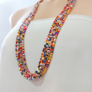 Multicolor long boho beaded necklace, colorful necklaces, hot pink and brown necklace, seed bead necklace, women necklace, 30 inches