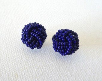 Navy blue earrings, knot earrings,stud earrings, clip on earrings,seed bead earrings,wedding earrings,bridesmaid gifts,boho earrings