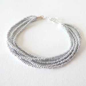 Pulseira de contas de prata, pulseira de contas de sementes multicamadas, joias de casamento elegantes, presentes para madrinhas