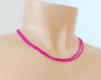 Collar rosa caliente, collar rosa delicado, collar minimalista boho, collar con cuentas, collar boho corto, collar de cuentas de semillas, regalos de damas de honor