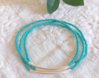 Turquoise bracelet bar bracelet gift set seed bead bracelet beaded bracelet aqua bracelet noodle minimalist bracelet,stacking elastic