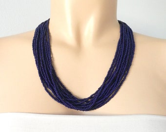 Navy blue necklace, dark blue necklace, beaded statement necklace,multistrand,beaded necklace, bridesmaid necklace,gift ideas for women