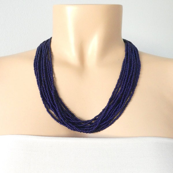 Navy blue necklace, dark blue necklace, beaded statement necklace,multistrand,beaded necklace, bridesmaid necklace,gift ideas for women