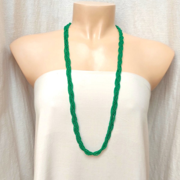 Long collier de perles vertes, collier de superposition boho, collier vert kelly de perles de graines, pour elle, cadeaux pour femmes, collier de demoiselle d'honneur