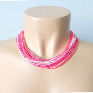 Pink necklace - boho pink beaded statement necklace, seed bead jewelry , gifts for her