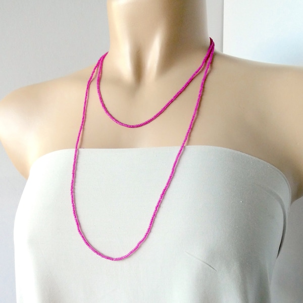 Hot Pink Layering necklace, boho necklace, hot pink dainty beaded necklace, layered necklace, fuchsia seed bead necklace