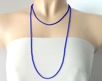 Layering beaded necklace, sapphire blue boho necklace,dainty beaded necklace, layered necklace, seed bead necklace, one strand necklace