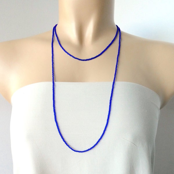 Layering beaded necklace, sapphire blue boho necklace,dainty beaded necklace, layered necklace, seed bead necklace, one strand necklace