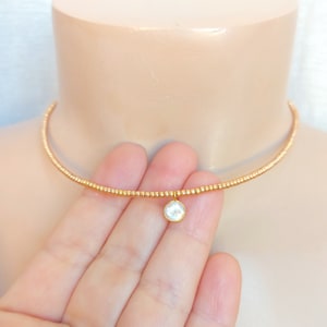 Gold dainty necklace - moonstone gemstone - handmade jewelry - seed bead layering necklace